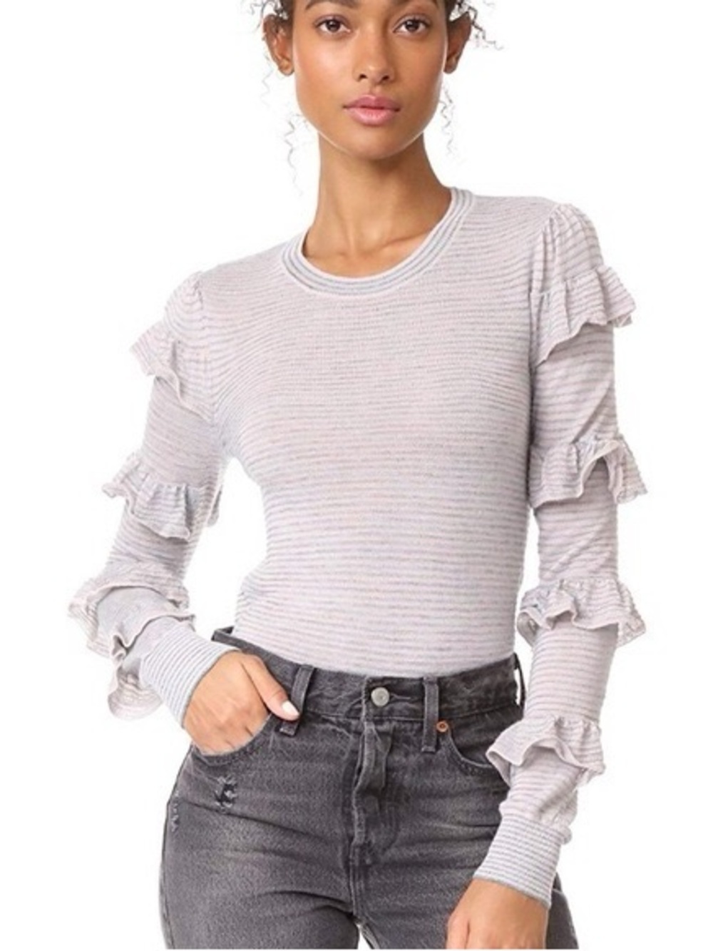 Rebecca Taylor Baby Pink & Blue Striped Ruffle Sleeve Sweater size M